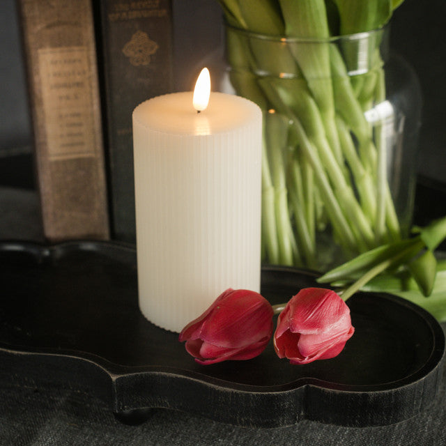 Cream Grooved 3D Candle