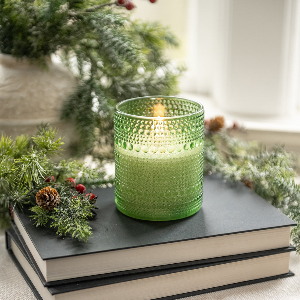PINE GREEN DOTTED GLASS 3D FLAME CANDLE