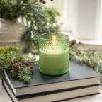 PINE GREEN DOTTED GLASS 3D FLAME CANDLE