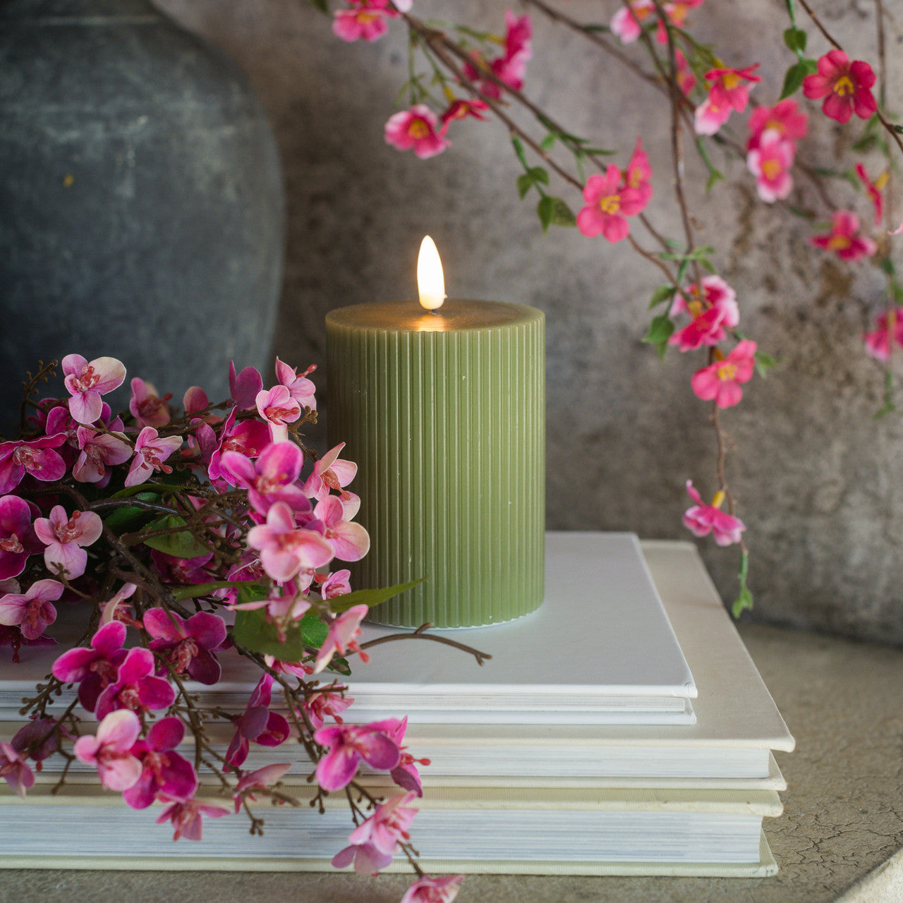 Dark Green Grooved Flame Candle