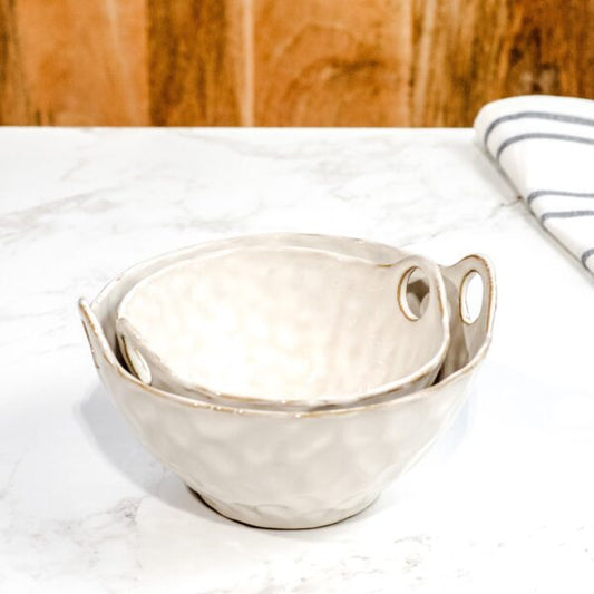 White Ceramic Handle Bowls