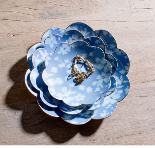 Blue Floral Round Trays
