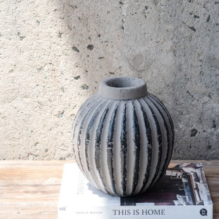 Tan Ribbed Vase