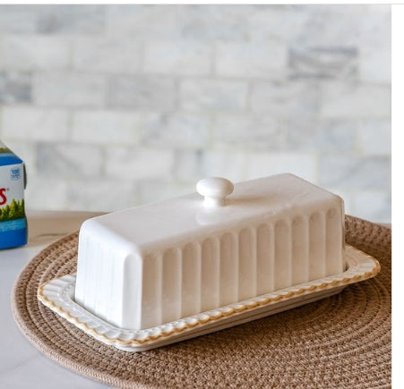 White Stripe Butter Dish