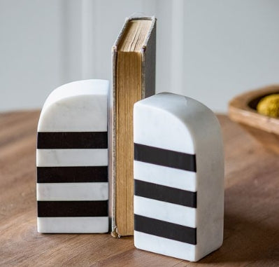 Black Inlay Marble Bookends {set}