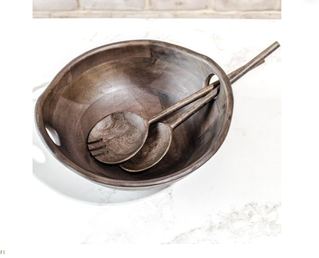 Dark Brown Wood Bowl & Server Set