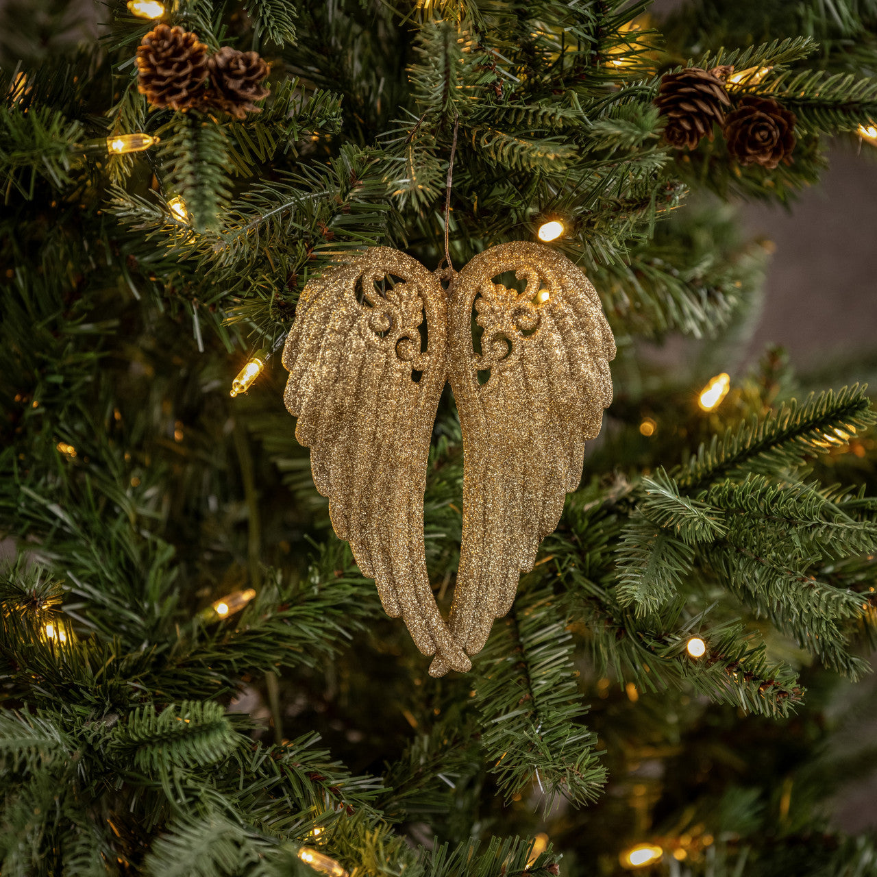 Glittered Gold Closed Angel Wing Ornament