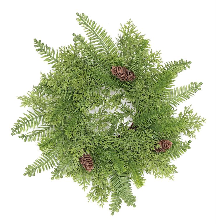 MIXED CEDAR & HEMLOCK TABLE WREATH WITH CONE