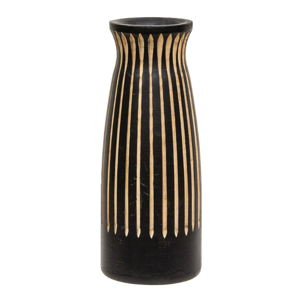 Boho Etched Black Wooden Vase