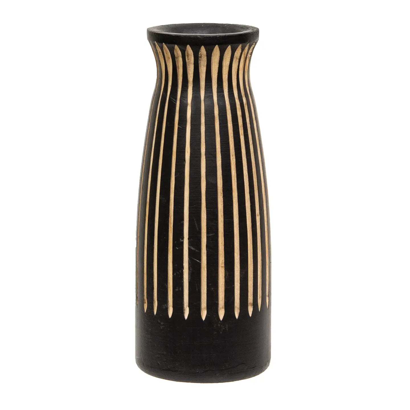 Boho Etched Black Wooden Vase