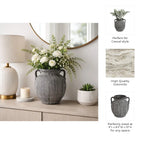 Ceramic Ribbed Texture Weathered Handle Vase - Black