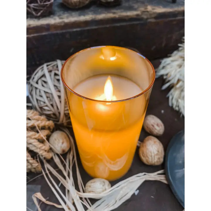 Amber Glass Cylinder Moving Flame Led Candle