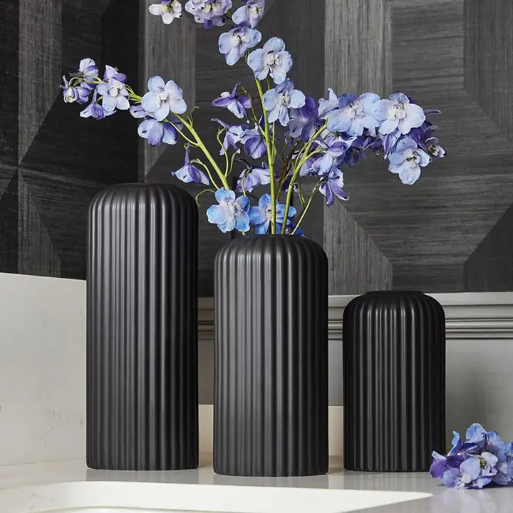 Black Ribbed Vase