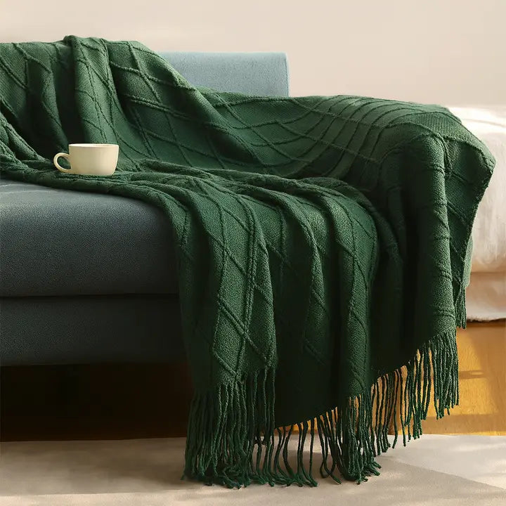 Dark Green Rhombus Diamond Knit 50x60 Inch Throw Blanket