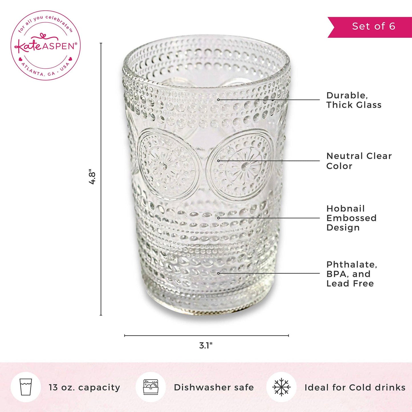 Hobnail Beaded Clear Drinking Glasses