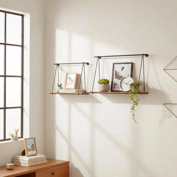 Black Wood Swing Wall Shelves