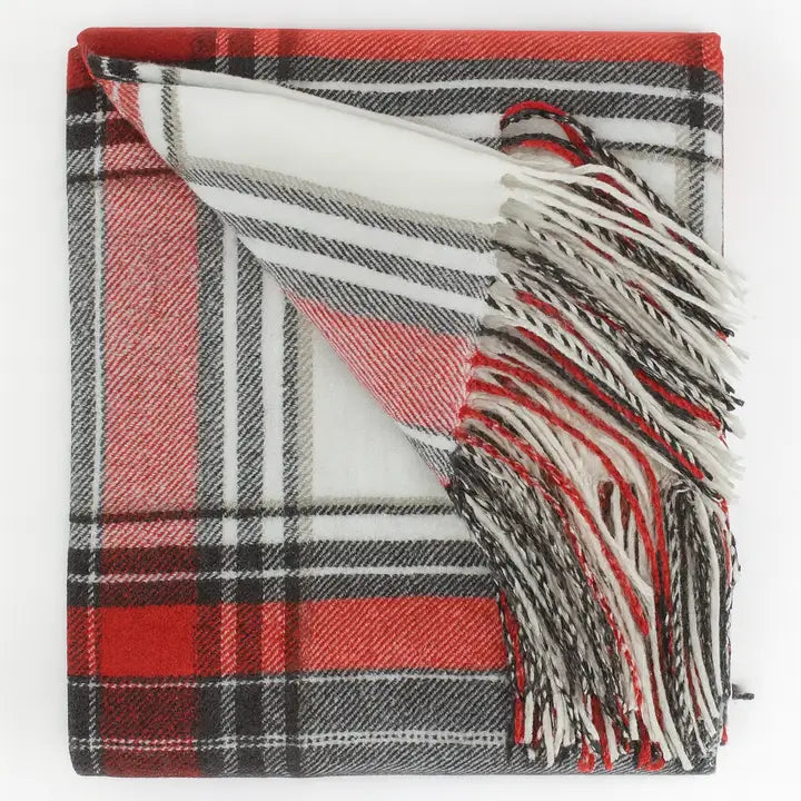 Classic Plaid Pattern Tassel Trim Throw Blanket