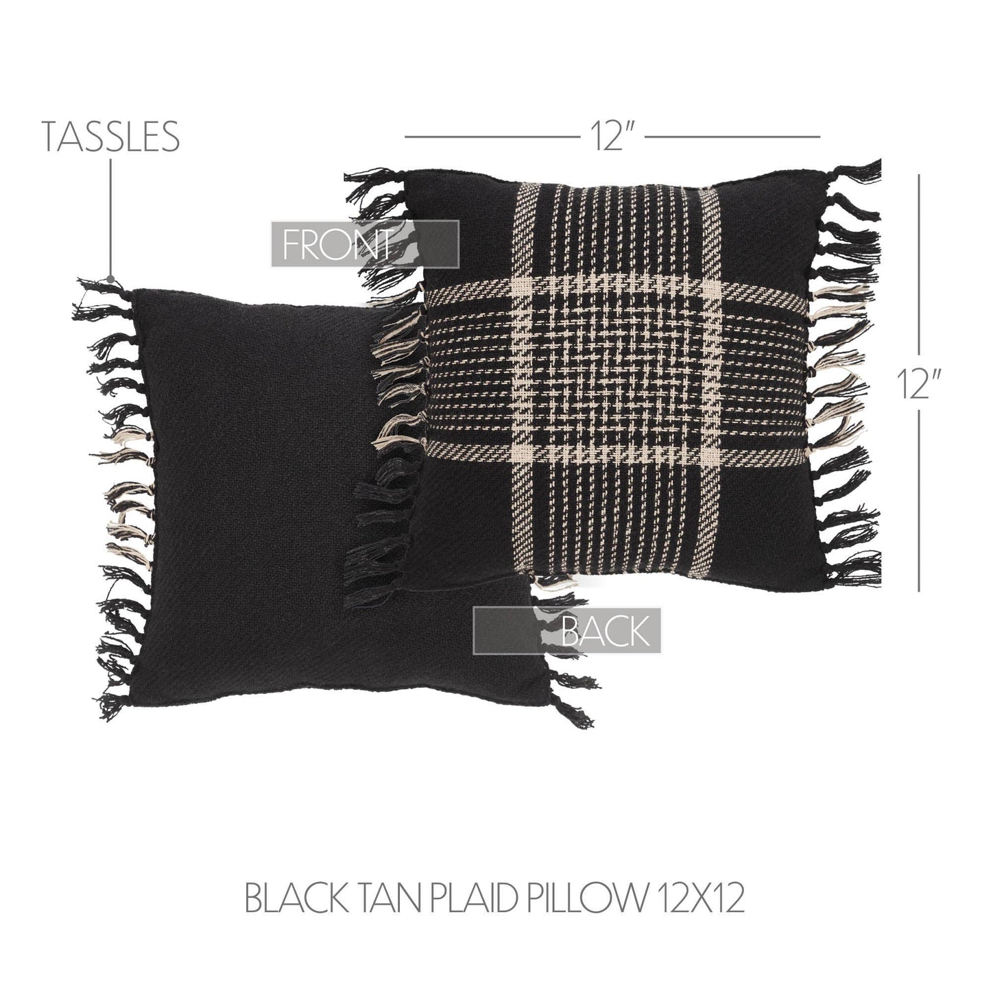 Eston Black Tan Plaid Pillow 12x12