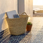 Natural Handwoven Palm Leaf Market Basket Boho Tote