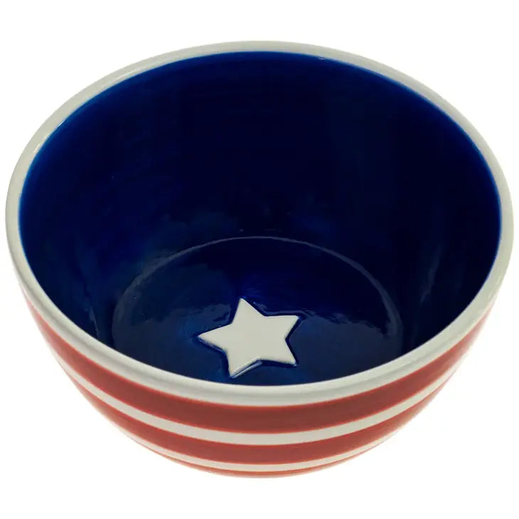 Red Stripe Blue Star Ceramic Bowl Patriotic