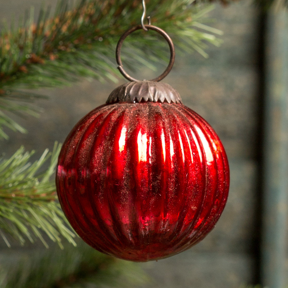 Dark Red Heart Mercury Glass Christmas Ornament