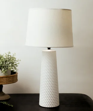 Tall Dimpled White Ceramic Lamp