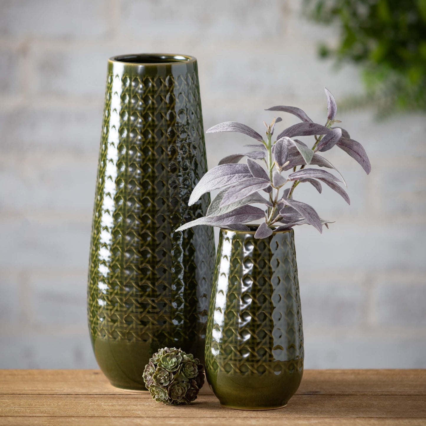 Olive Rattan Pattern Vase